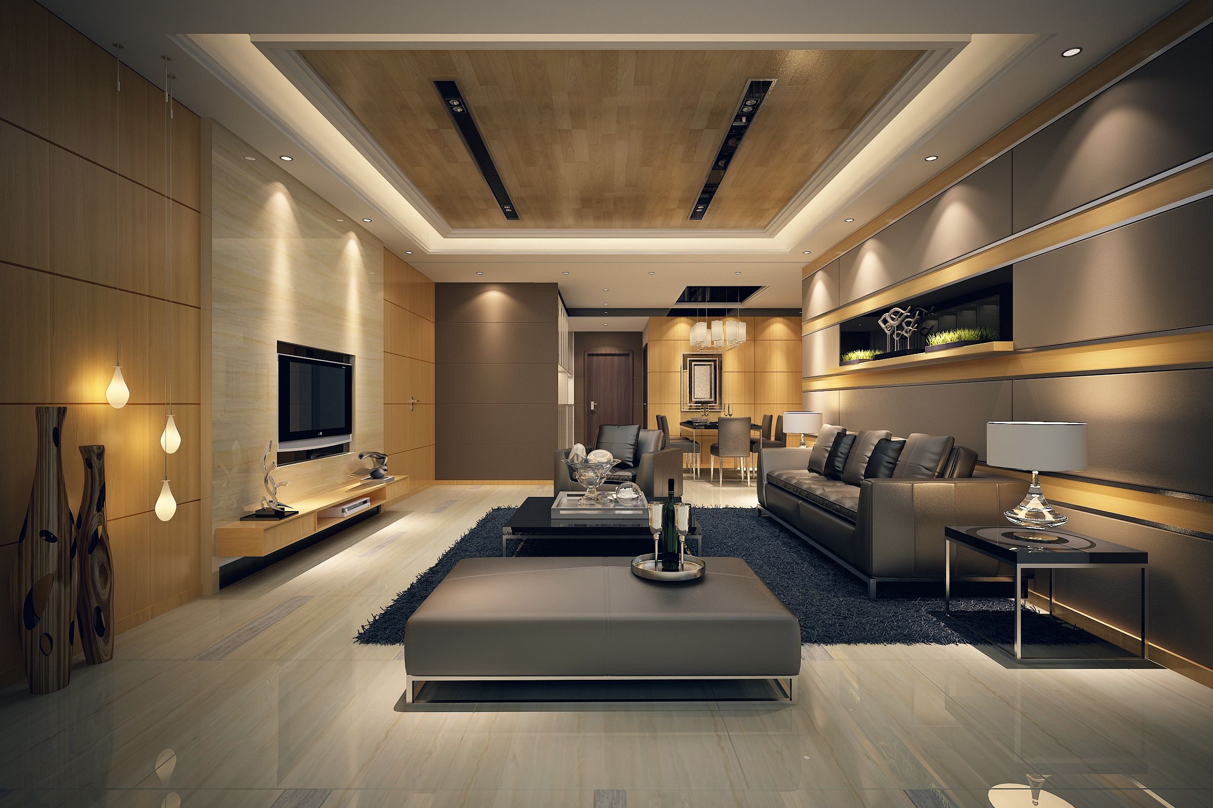 Modern Living Room - Warm Lighting